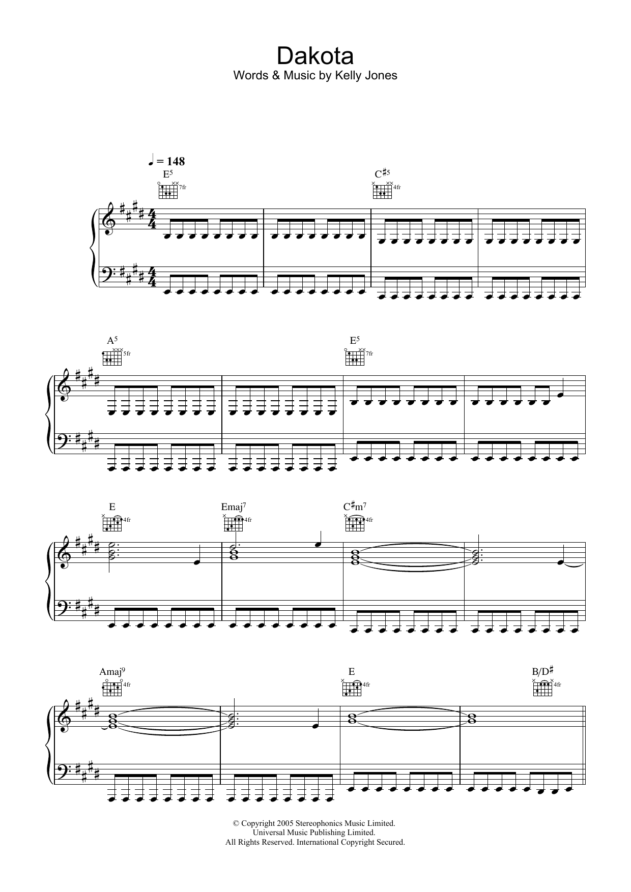 Stereophonics Dakota sheet music notes and chords. Download Printable PDF.