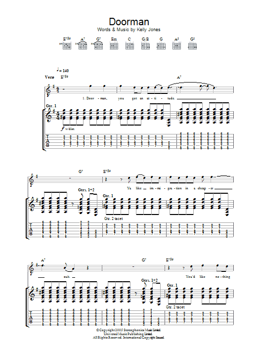 Stereophonics Doorman sheet music notes and chords. Download Printable PDF.