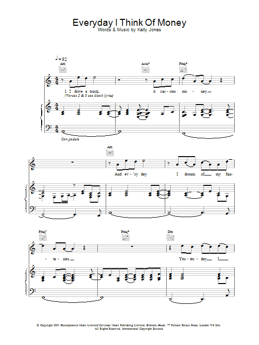 Learn to play Stereophonics Everyday I Think Of Money sheet music for Piano, Vocal & Guitar in minutes. Stereophonics Everyday I Think Of Money sheet music notes and chords