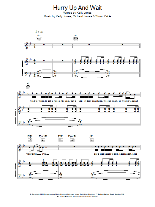 Stereophonics Hurry Up And Wait sheet music notes and chords. Download Printable PDF.