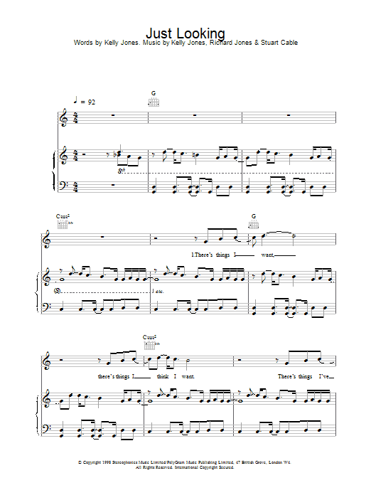 Stereophonics Just Looking sheet music notes and chords - Download Printable PDF and start playing in minutes.