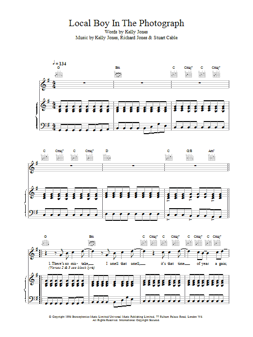 Stereophonics Local Boy In The Photograph sheet music notes and chords. Download Printable PDF.