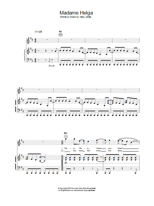 Stereophonics Madame Helga sheet music notes and chords. Download Printable PDF.