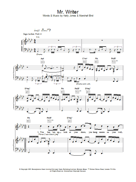 Stereophonics Mr. Writer sheet music notes and chords. Download Printable PDF.