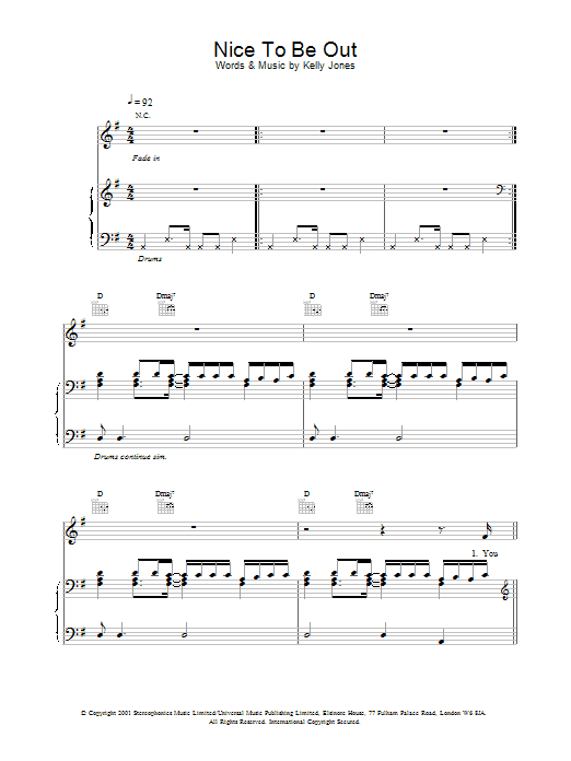 Kelly Jones Nice To Be Out sheet music notes and chords. Download Printable PDF.