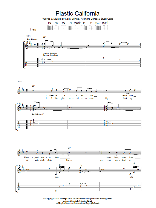 Stereophonics Plastic California sheet music notes and chords. Download Printable PDF.