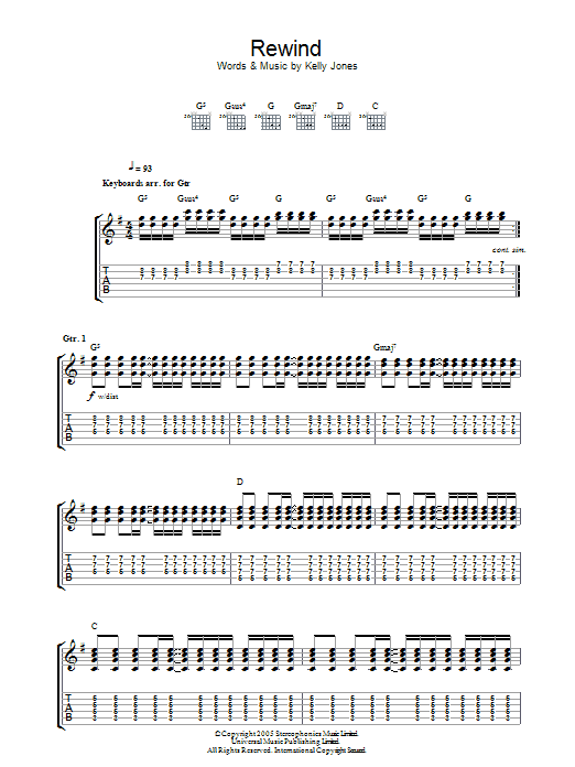 Stereophonics Rewind sheet music notes and chords. Download Printable PDF.