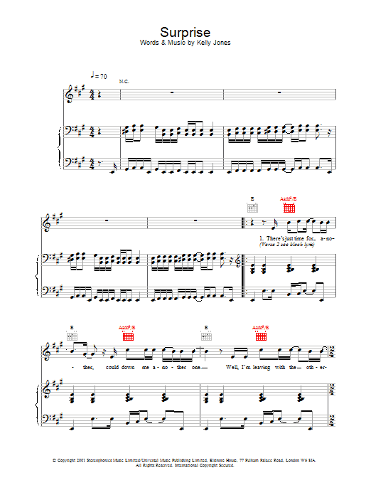 Stereophonics Surprise sheet music notes and chords. Download Printable PDF.