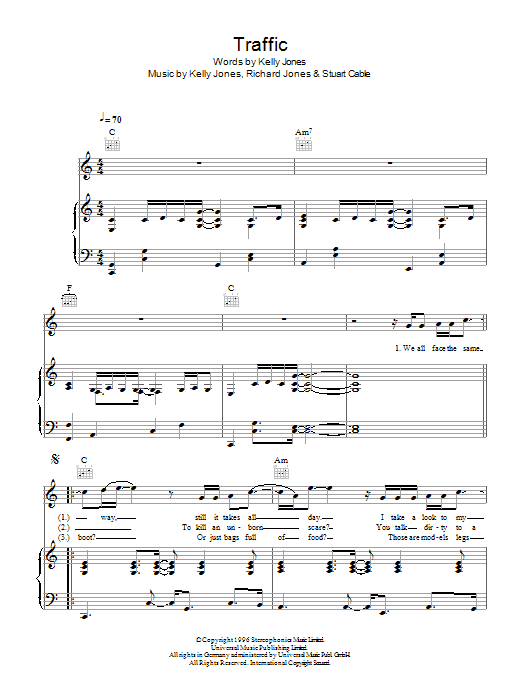 Stereophonics Traffic sheet music notes and chords. Download Printable PDF.