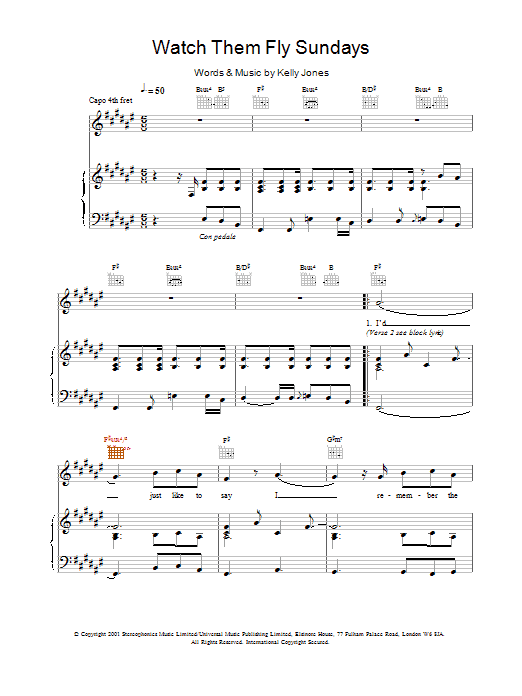 Stereophonics Watch Them Fly Sundays sheet music notes and chords. Download Printable PDF.