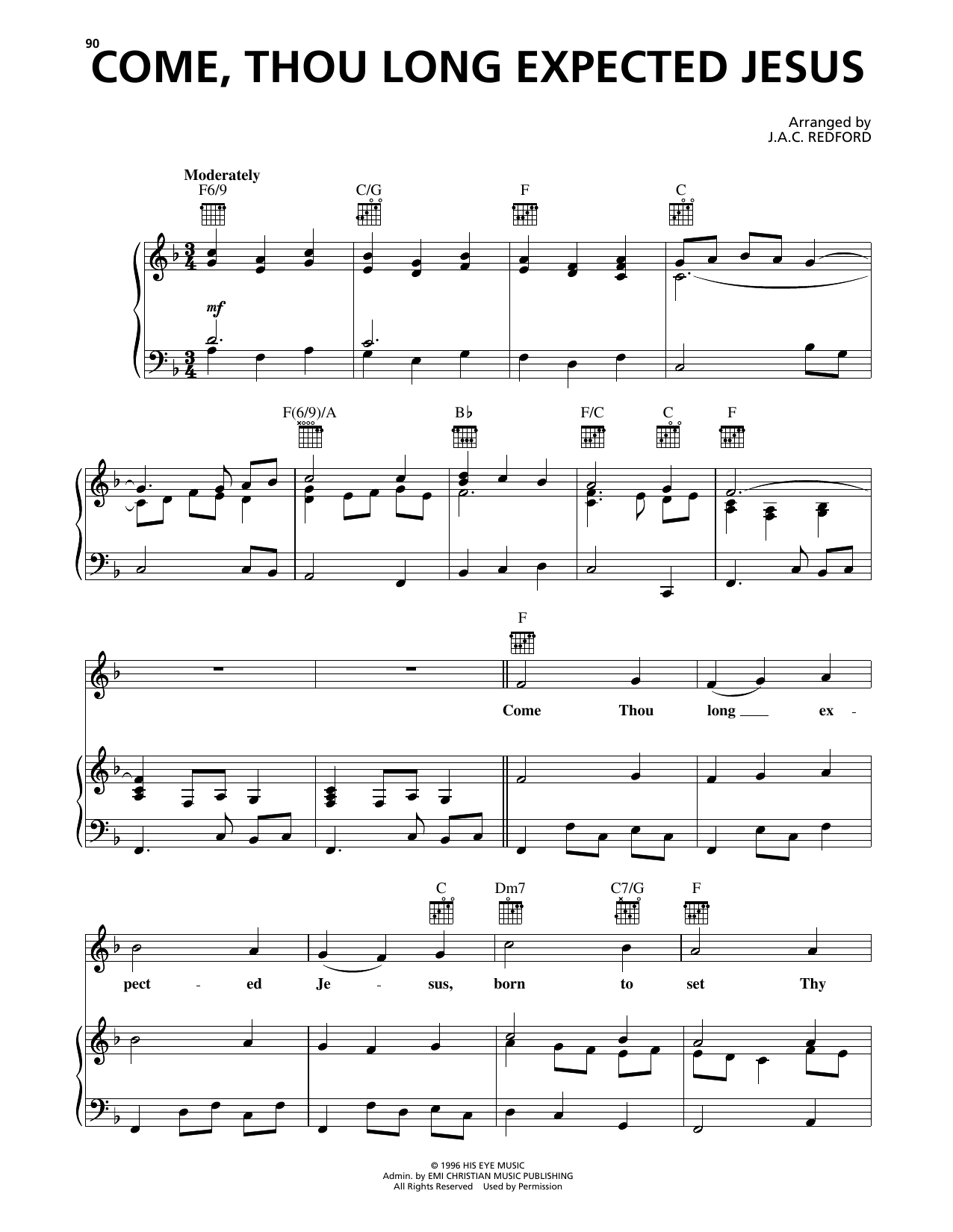 Steve Green Come, Thou Long Expected Jesus sheet music notes and chords. Download Printable PDF.