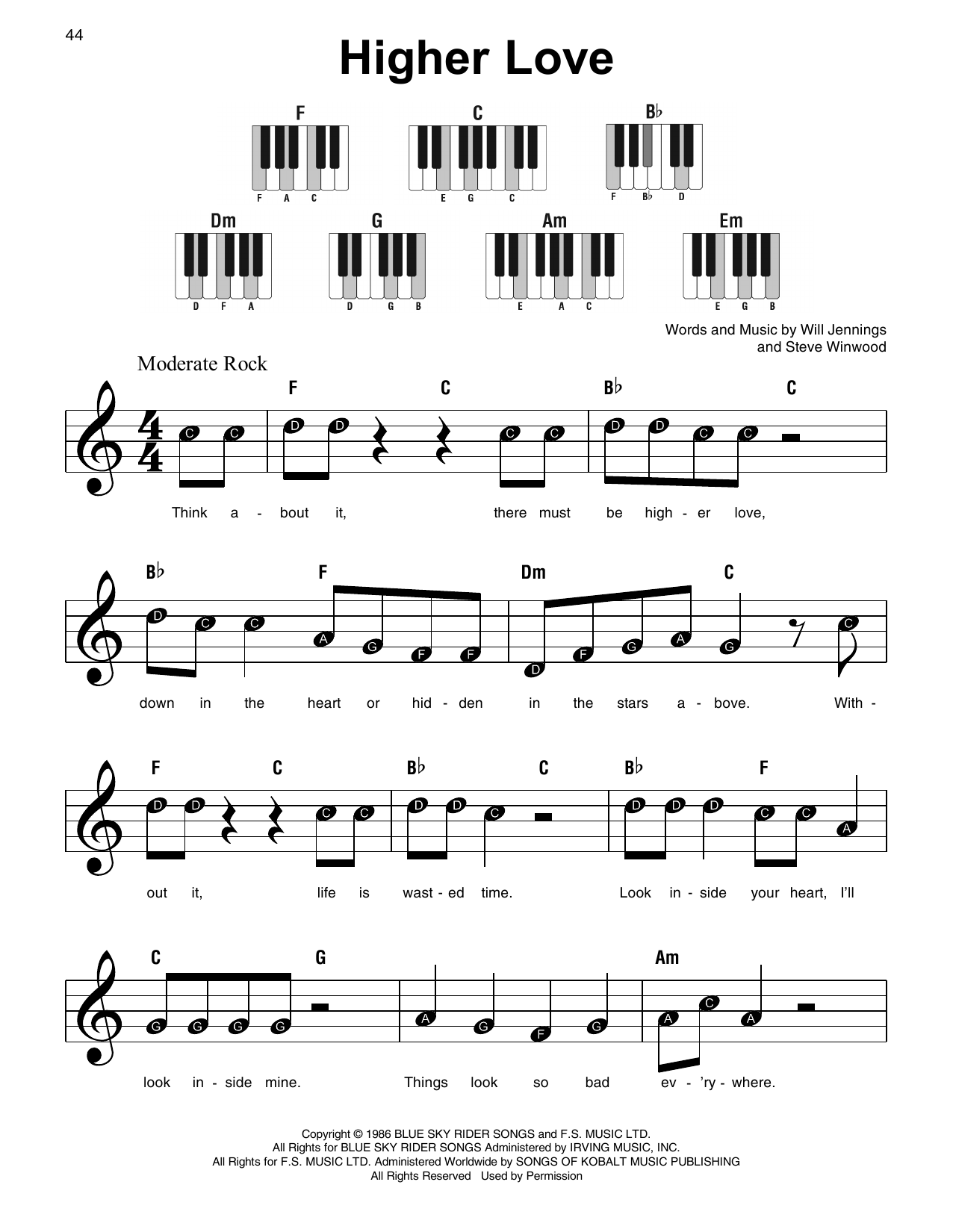 Steve Winwood Higher Love sheet music notes and chords. Download Printable PDF.