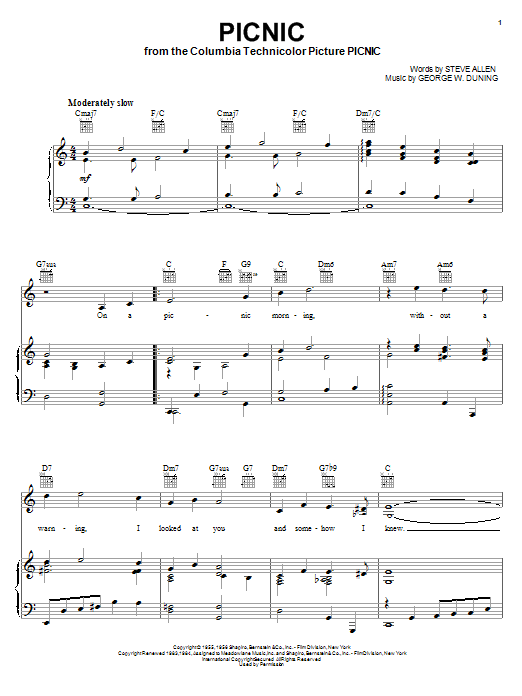 Learn to play Steve Allen Picnic sheet music for Piano, Vocal & Guitar (Right-Hand Melody) in minutes. Steve Allen Picnic sheet music notes and chords. Download Printable PDF.