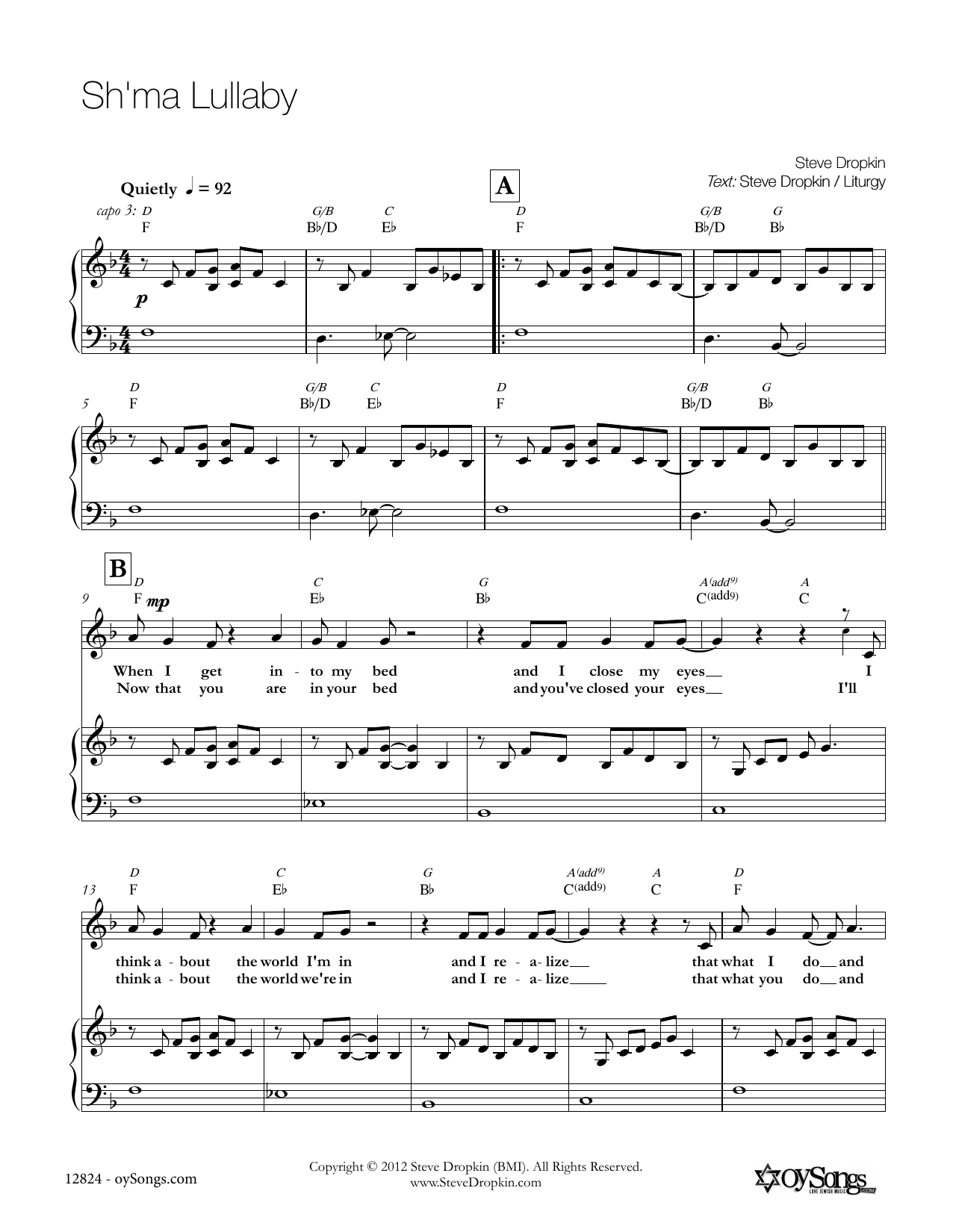 Steve Dropkin Sh'ma Lullaby sheet music notes and chords. Download Printable PDF.