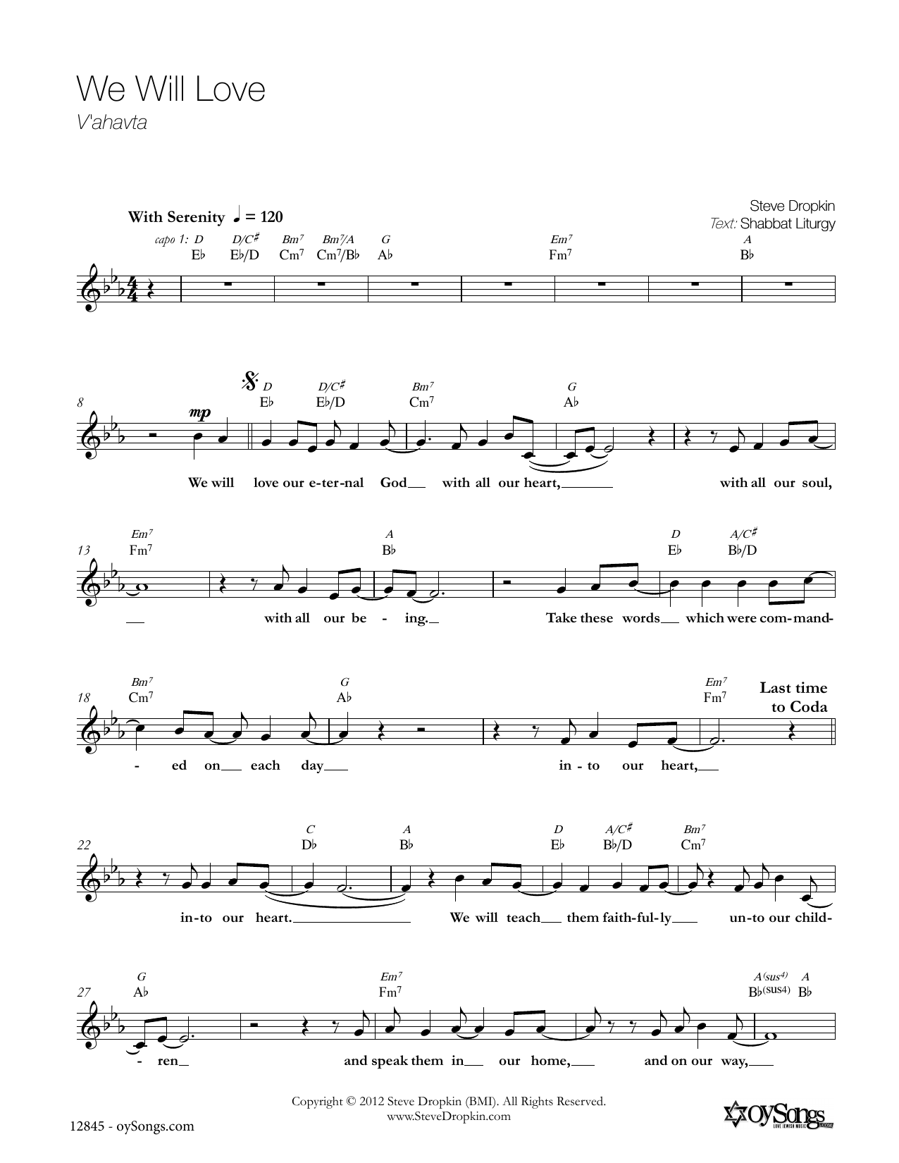 Steve Dropkin We Will Love sheet music notes and chords. Download Printable PDF.