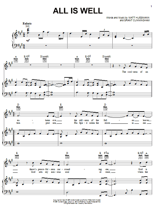 Steve Green All Is Well sheet music notes and chords. Download Printable PDF.