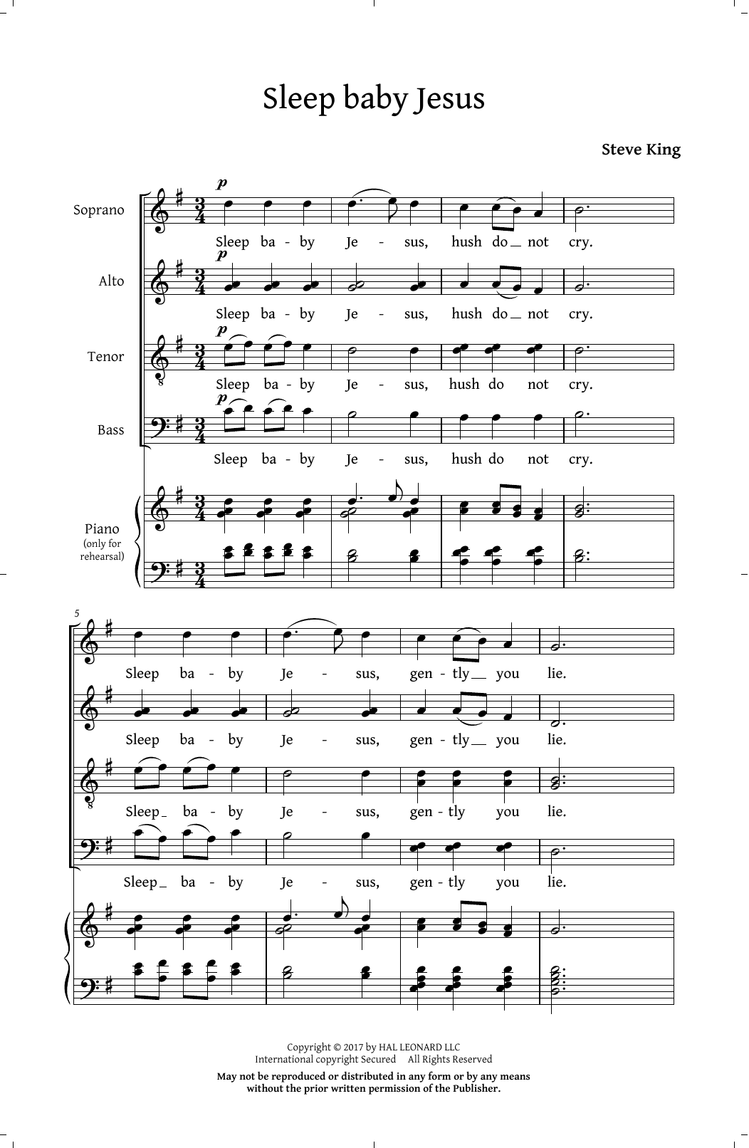 Steve King Sleep Baby Jesus sheet music notes and chords. Download Printable PDF.