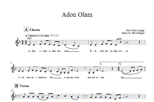 Steve Klaper Adon Olam sheet music notes and chords. Download Printable PDF.