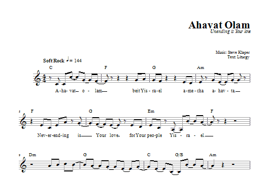 Steve Klaper Ahavat Olam sheet music notes and chords. Download Printable PDF.