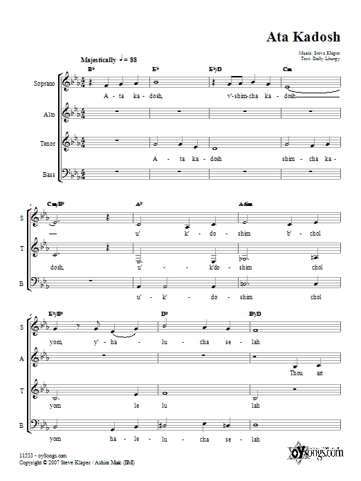 Steve Klaper Ata Kadosh sheet music notes and chords. Download Printable PDF.