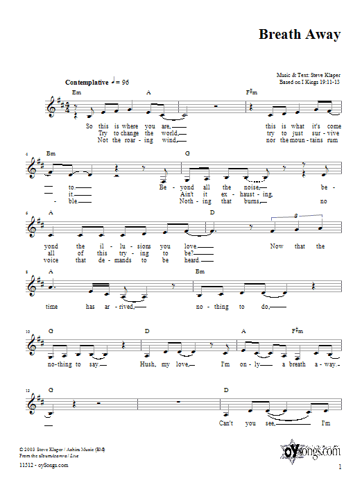 Steve Klaper Breath Away sheet music notes and chords. Download Printable PDF.