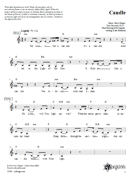 Steve Klaper Candle sheet music notes and chords. Download Printable PDF.