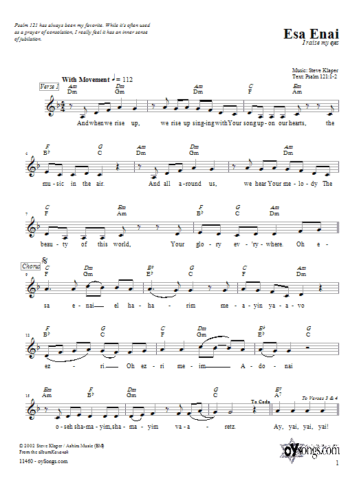 Steve Klaper Esa Enai sheet music notes and chords. Download Printable PDF.