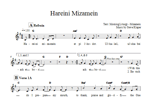 Steve Klaper Hareini Mizamein sheet music notes and chords. Download Printable PDF.