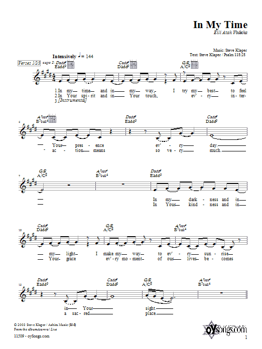 Steve Klaper In My Time sheet music notes and chords. Download Printable PDF.