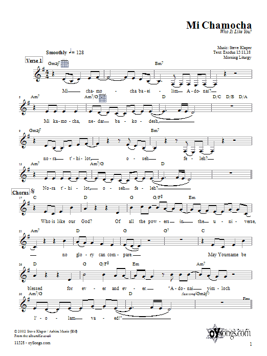 Steve Klaper Mi Chamocha (morning) sheet music notes and chords arranged for Lead Sheet / Fake Book