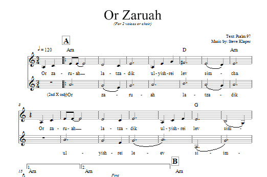 Steve Klaper Or Zaruah sheet music notes and chords. Download Printable PDF.