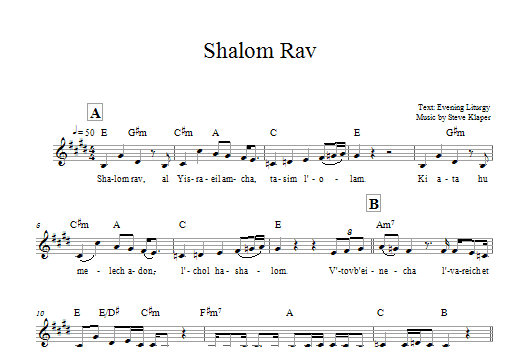 Steve Klaper Shalom Rav sheet music notes and chords. Download Printable PDF.