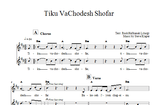 Steve Klaper Tiku VaChodesh Shofar sheet music notes and chords. Download Printable PDF.