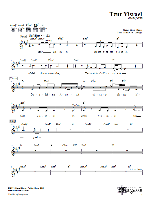 Steve Klaper Tzur Yisrael sheet music notes and chords. Download Printable PDF.