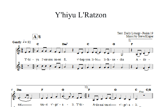 Learn to play Steve Klaper Yih'yu L'ratzon sheet music for Lead Sheet / Fake Book in minutes. Price: 5.9900$ Steve Klaper Yih'yu L'ratzon sheet music notes and chords arranged for Lead Sheet / Fake Book