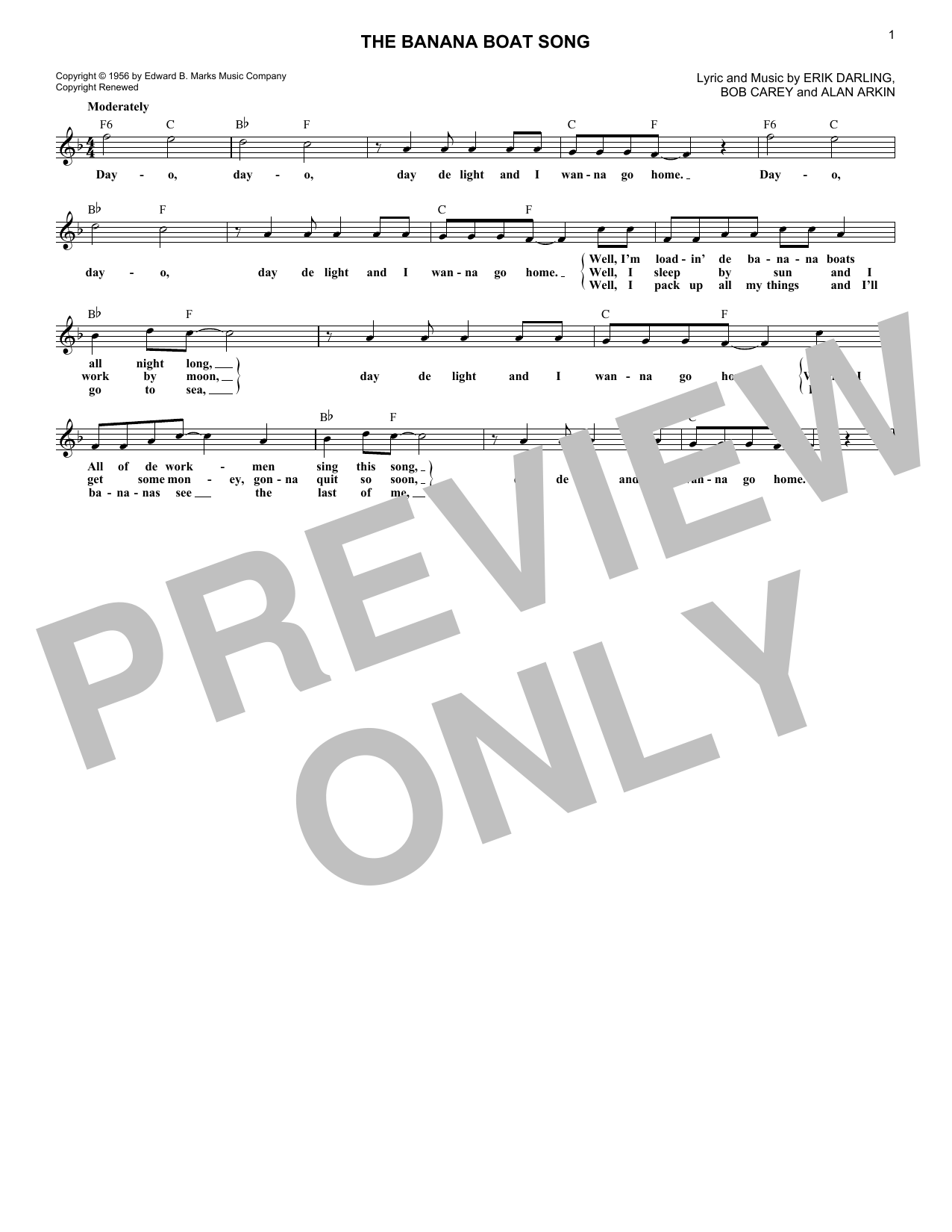 Steve Lawrence The Banana Boat Song Sheet Music Pdf Notes