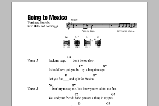 Steve Miller Band Going To Mexico Sheet Music Pdf Notes Chords