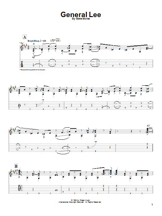 Steve Morse General Lee sheet music notes and chords. Download Printable PDF.