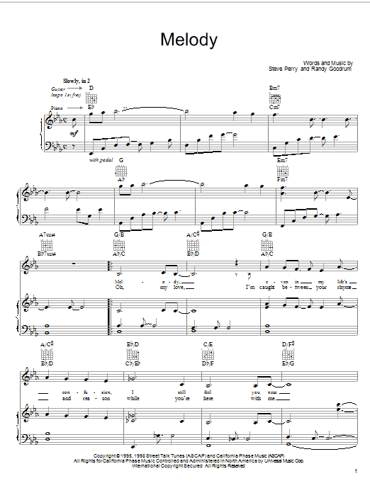 Steve Perry Melody sheet music notes and chords. Download Printable PDF.