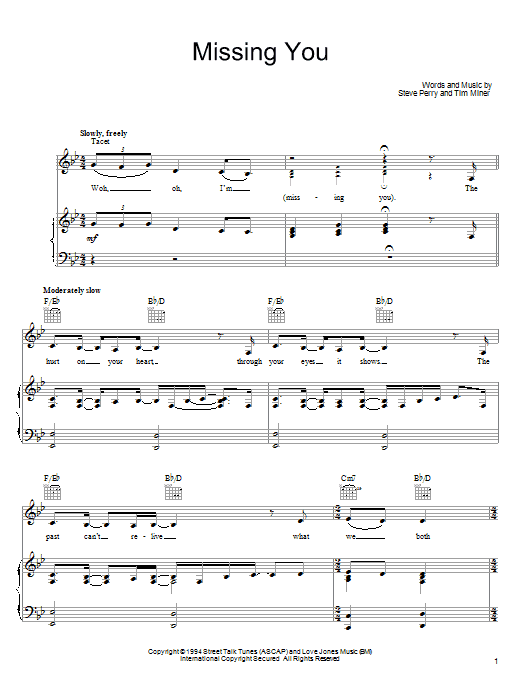 Steve Perry Missing You sheet music notes and chords. Download Printable PDF.