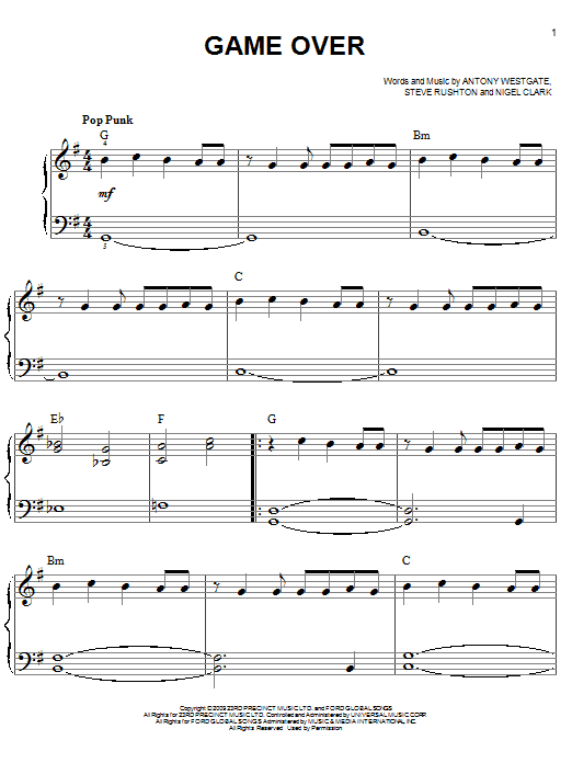 Learn to play Steve Rushton Game Over sheet music for Easy Piano in minutes. Price: 6.9900$ Steve Rushton Game Over sheet music notes and chords arranged for Easy Piano