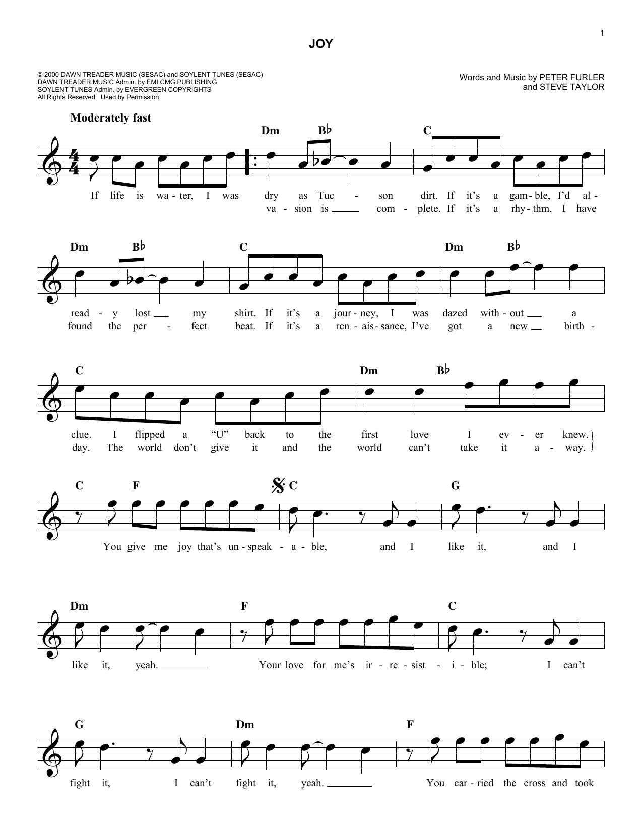 Steve Taylor Joy sheet music notes and chords. Download Printable PDF.