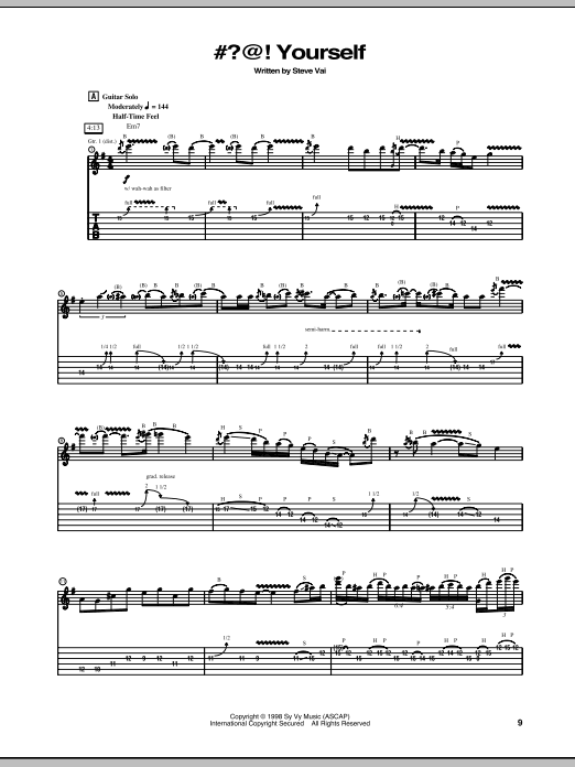 Steve Vai #?@! Yourself sheet music notes and chords. Download Printable PDF.