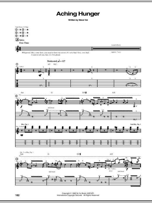 Steve Vai Aching Hunger sheet music notes and chords. Download Printable PDF.