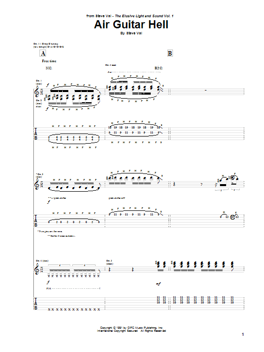 Steve Vai Air Guitar Hell sheet music notes and chords. Download Printable PDF.