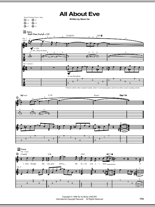 Steve Vai All About Eve sheet music notes and chords. Download Printable PDF.