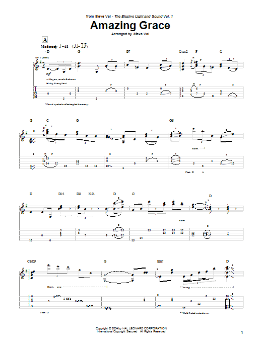 Steve Vai Amazing Grace sheet music notes and chords. Download Printable PDF.