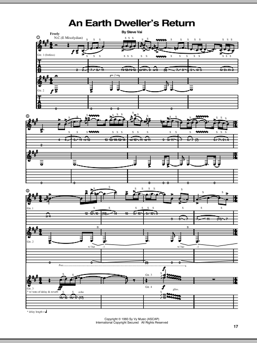 Learn to play Steve Vai An Earth Dweller's Return sheet music for Guitar Tab in minutes. Price: 7.8900$ Steve Vai An Earth Dweller's Return sheet music notes and chords arranged for Guitar Tab