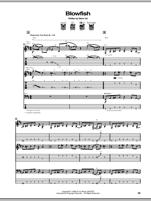 Steve Vai Blowfish sheet music notes and chords. Download Printable PDF.