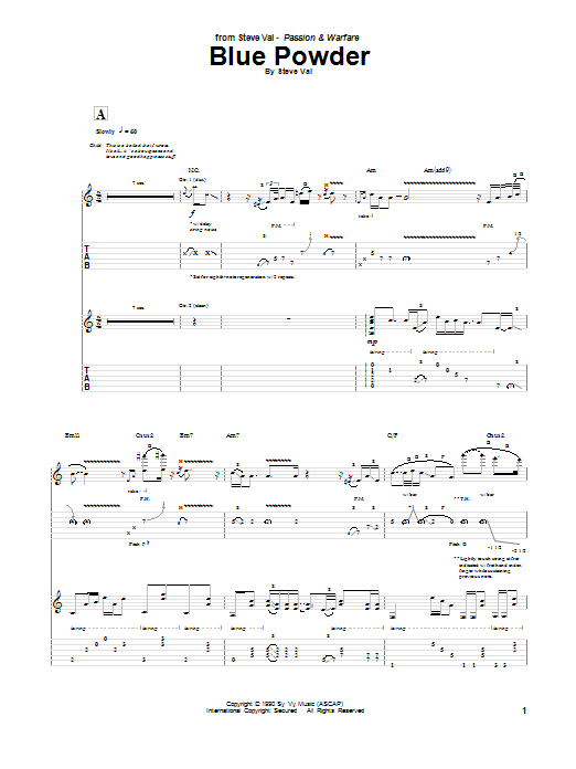 Steve Vai Blue Powder sheet music notes and chords. Download Printable PDF.